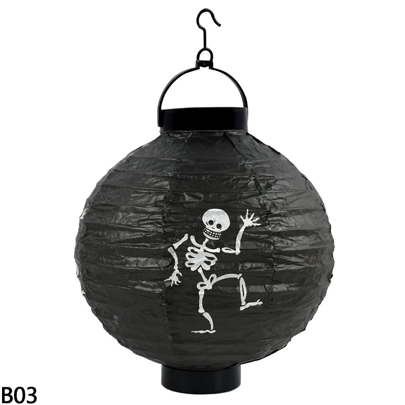 Lanterne LED en papier citrouille pour Halloween, lanterne suspendue avec impression de crâne d'araignée et de chauve-souris, décoration extérieure pour Festival, fête, maison, jardin