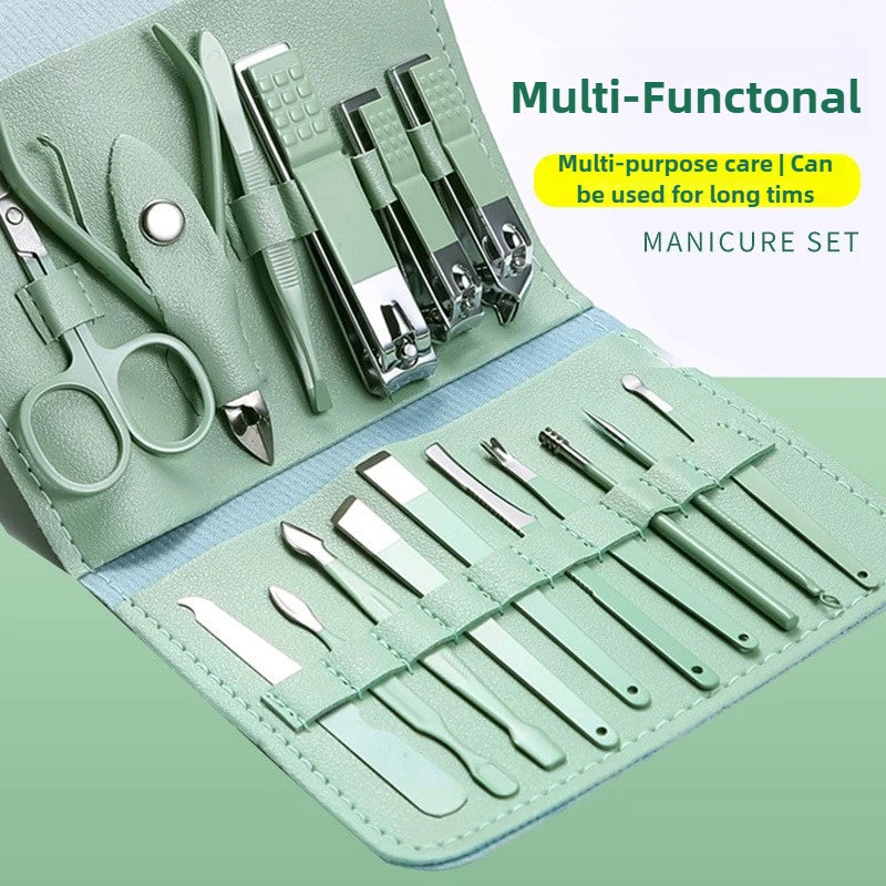 Kit de toilettage des ongles de qualité supérieure, 16 pièces, pour la maison, tondeuses en acier inoxydable, ensemble de pédicure et étui de voyage inclus, ensemble de manucure