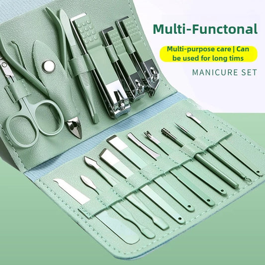 Kit de toilettage des ongles de qualité supérieure, 16 pièces, pour la maison, tondeuses en acier inoxydable, ensemble de pédicure et étui de voyage inclus, ensemble de manucure