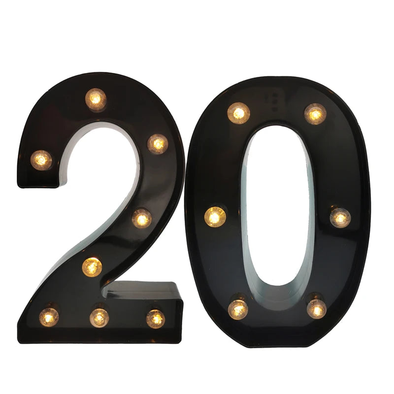 2 pièces 18 21st 30th 40th 50th 60th noir numéro LED chaîne veilleuse lampe joyeux adulte anniversaire fête décoration