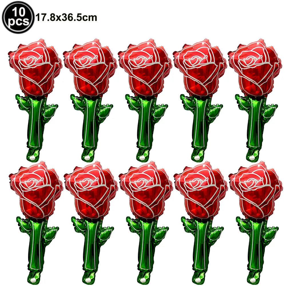 Grands ballons roses rouges de mariage, ballons en aluminium en forme de fleur de Rose, décorations cadeaux d'anniversaire pour la fête des mères, cadeaux d'anniversaire