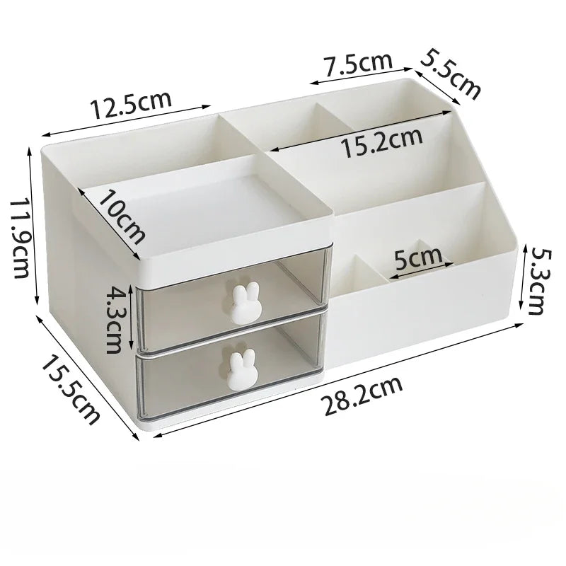 Boîte de rangement transparente pour cosmétiques, organisateur de bureau avec tiroirs, porte-stylo, support de rangement stationnaire pour bureaux de bureau