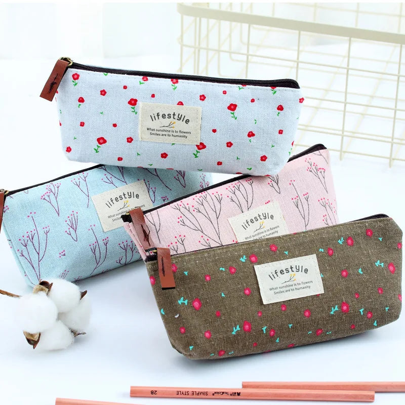 Étuis à crayons en toile avec fermeture éclair, sac à stylos en tissu, fournitures scolaires, fleur mignonne Kawaii, joli arbre, livraison gratuite