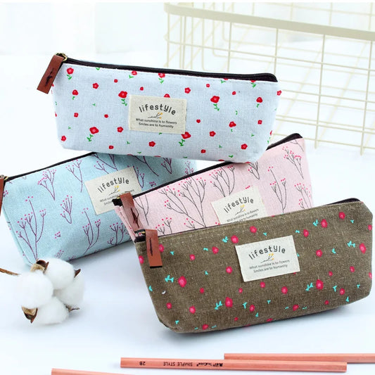 Étuis à crayons en toile avec fermeture éclair, sac à stylos en tissu, fournitures scolaires, fleur mignonne Kawaii, joli arbre, livraison gratuite