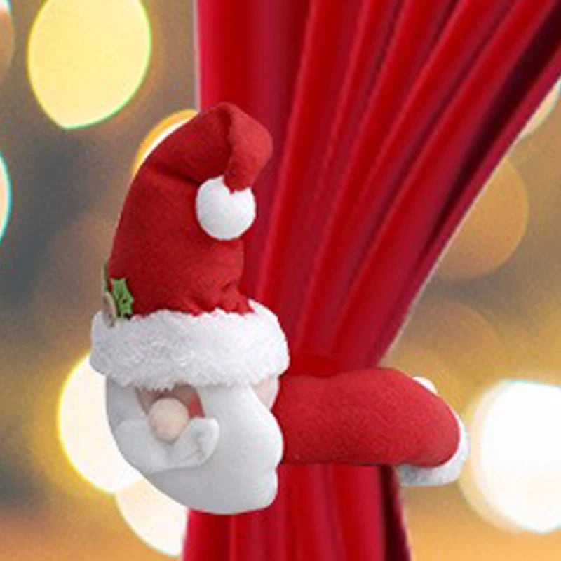 Rideau de noël avec boucle, père noël, bonhomme de neige, élan, décor de joyeux noël, bonne année pour la maison