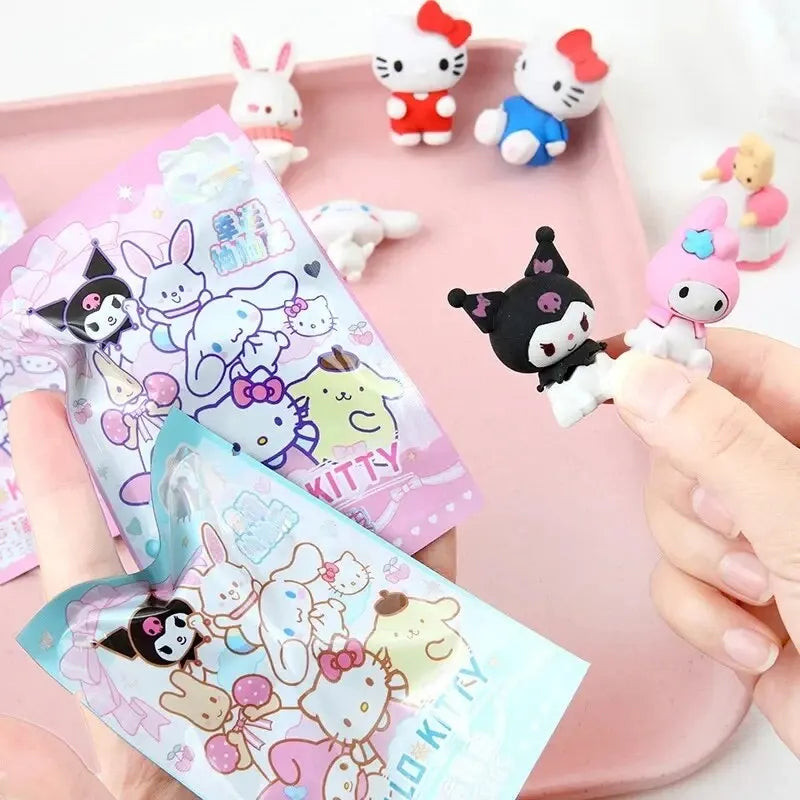 Sanrio 16/32 pièces gomme Kawaii étudiant papeterie Kuromi Hello Kitty dessin animé 3D gomme outils de nettoyage école cadeaux pour enfants