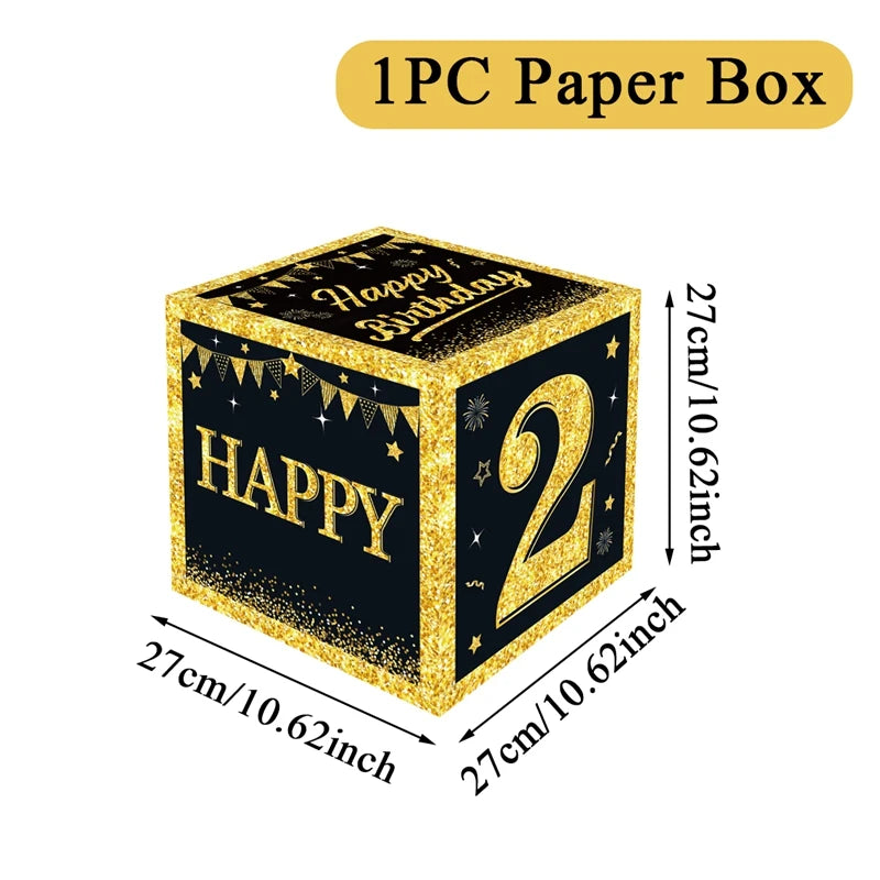 Boîte à chiffres noire et dorée pour décoration de fête d'anniversaire, fournitures pour enfant et adulte, 18, 30, 40, 50 ans