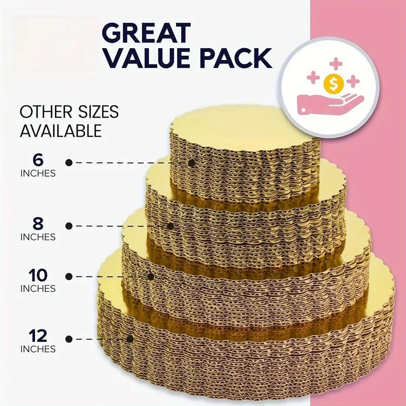5 planches à gâteaux avec anneaux à gâteau dorés, carton avec base à gâteau de 8/10 pouces, adaptées à la cuisson de gâteaux, doré