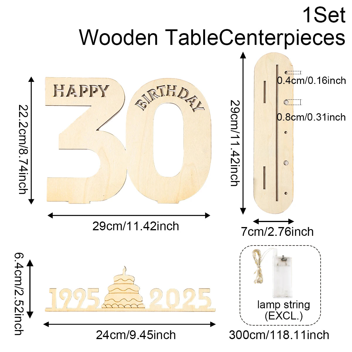 Décor de fête d'anniversaire en bois avec lumière LED, chiffres et lettres, fournitures de fête, faveurs pour adultes, 30 ans, 40 ans, 50 ans