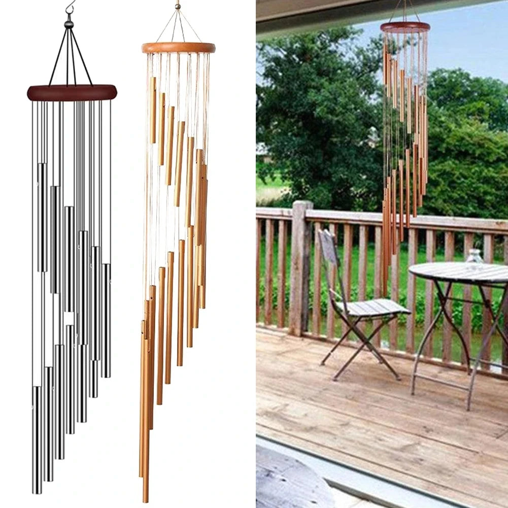 Cloches en alliage d'aluminium avec crochet, cloches dorées et argentées pour l'extérieur, la maison, la fête de mariage, la décoration commémorative, les cadeaux tendance, 12 tubes, 1 PC