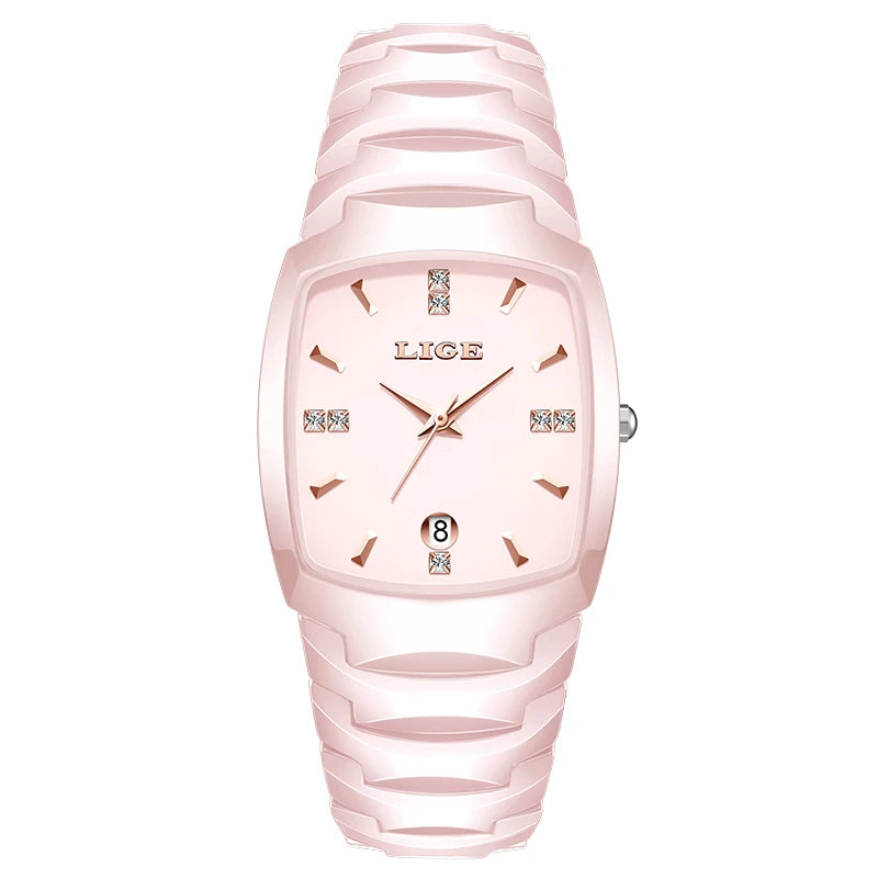 LIGE décontracté élégant femmes montre mode blanc bracelet en céramique calendrier montre à Quartz étanche affaires de luxe cadeau dames montres