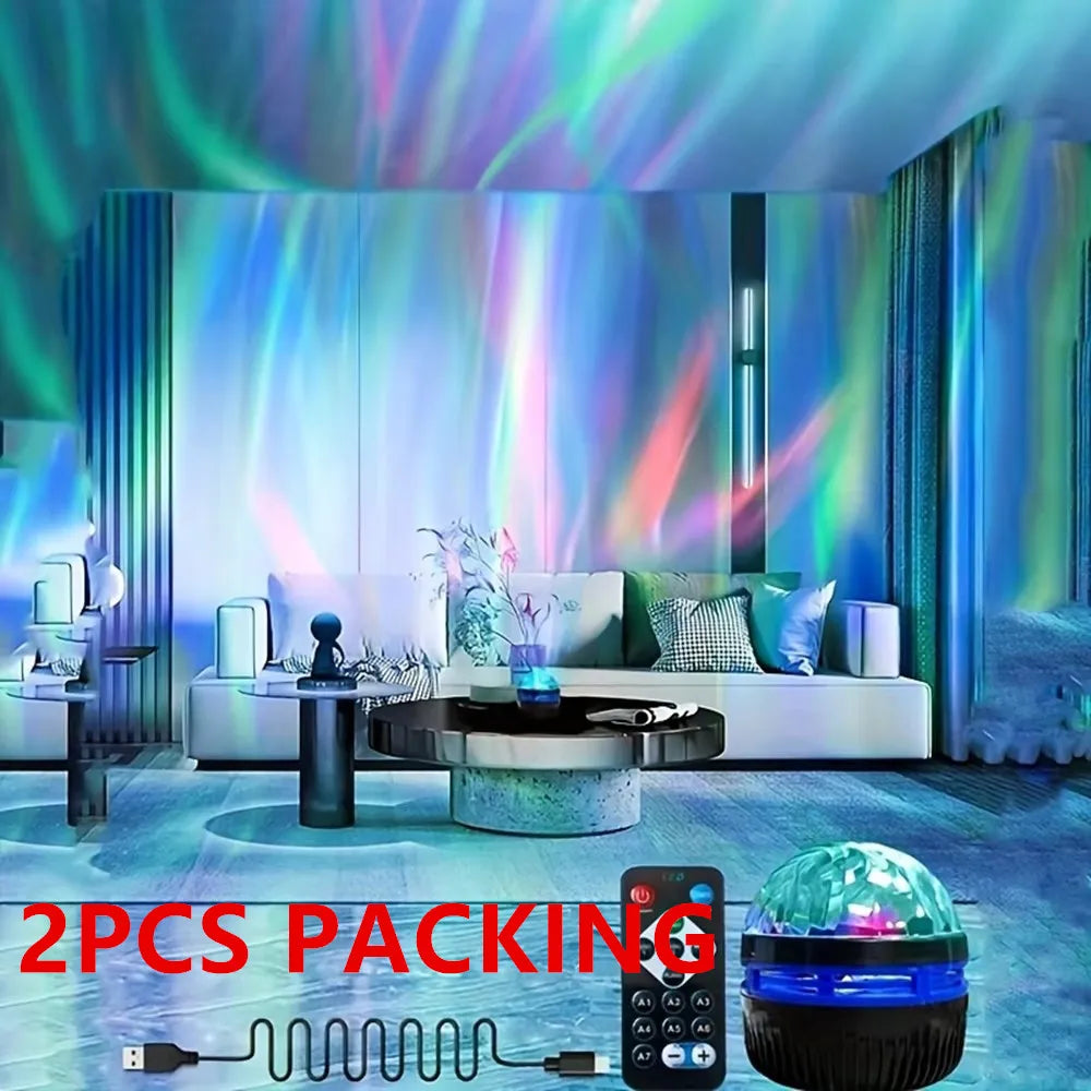 Projecteur LED Starry Galaxy Ocean Wave RVB, télécommande intelligente, lampe KTV, USB, lumières de Noël, rotation automatique pour la décoration de la maison et de la chambre