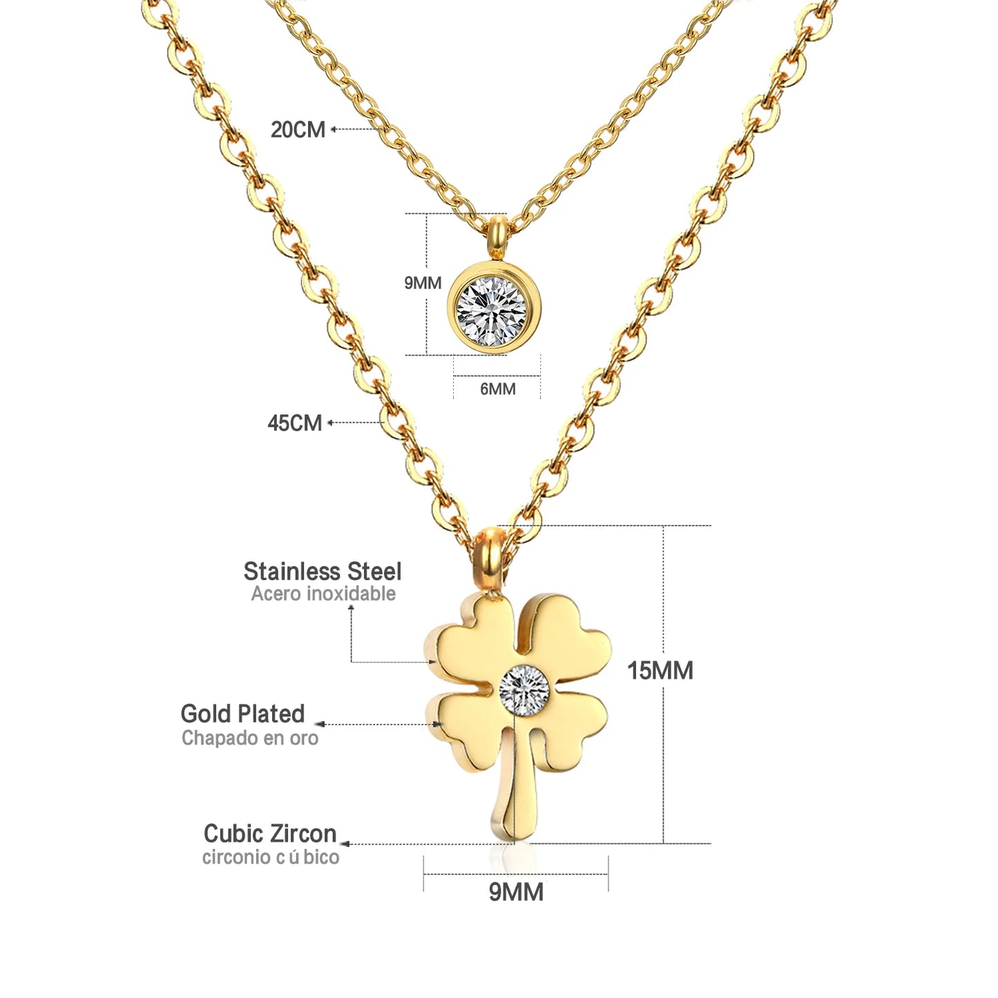 Collier multi rang acier inoxydable,colliers à pendentif Double couche en Zircon cubique pour femmes, bijoux dorés de luxe, ras du cou, en acier inoxydable