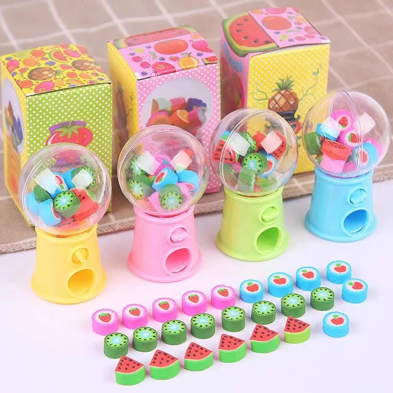Mini gommes en caoutchouc de conception de machine, gommes de fruits de dessin animé, outil de ration d'acquisition, fournitures de bureau Kawaii, enfants