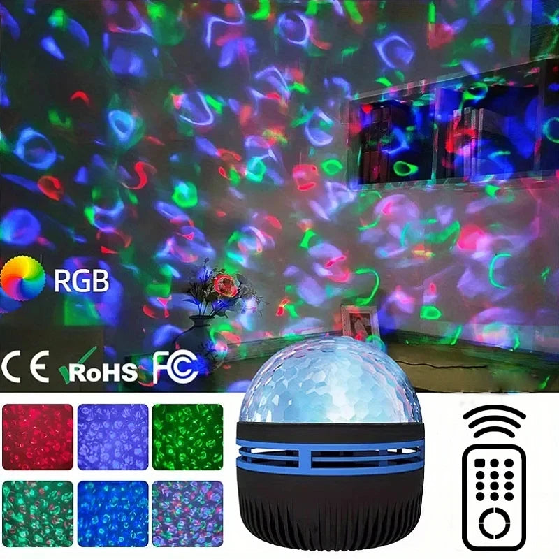 Projecteur LED Starry Galaxy Ocean Wave RVB, télécommande intelligente, lampe KTV, USB, lumières de Noël, rotation automatique pour la décoration de la maison et de la chambre