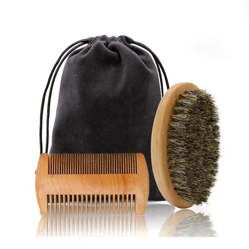 Ensemble de pinceaux de rasage pour hommes, poils de sanglier portables, brosse à barbe naturelle pour le nettoyage du visage, outil de coiffure