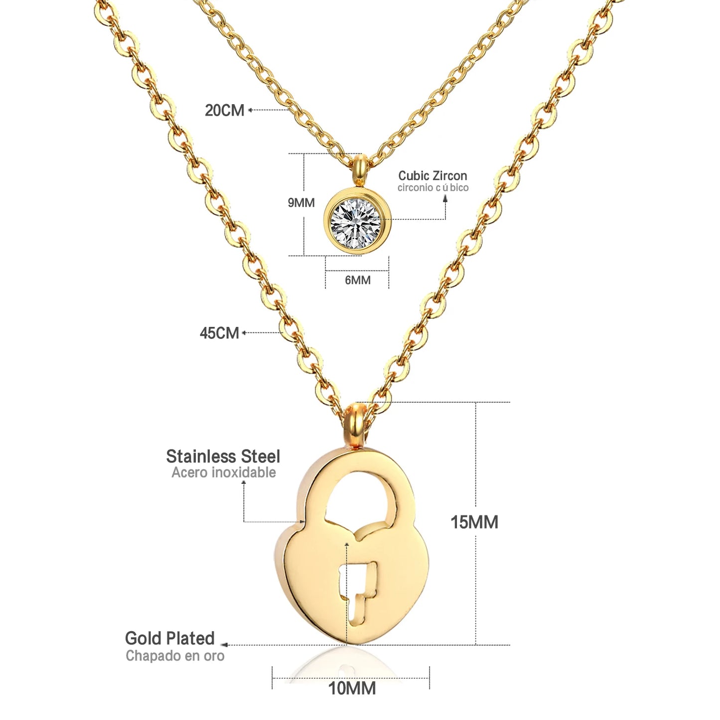 Collier multi rang acier inoxydable,colliers à pendentif Double couche en Zircon cubique pour femmes, bijoux dorés de luxe, ras du cou, en acier inoxydable