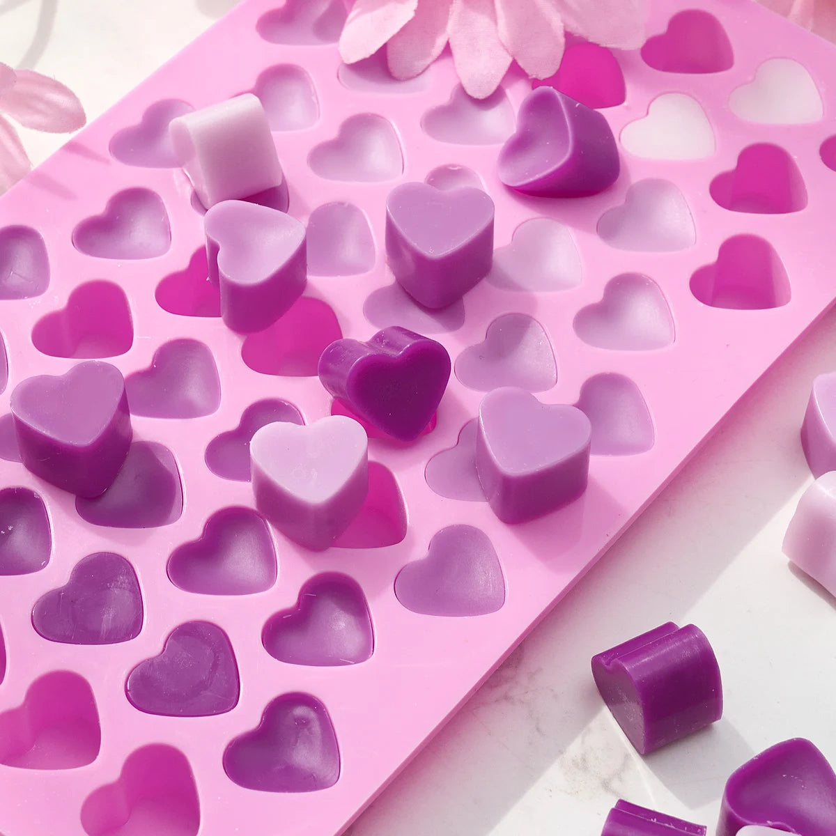 Moule à bougie en Silicone en forme de cœur, 55 compartiments, Kit de fabrication de bougies pour la saint-valentin, gâteau d'amour, moule de cuisson au chocolat, cadeaux de fête
