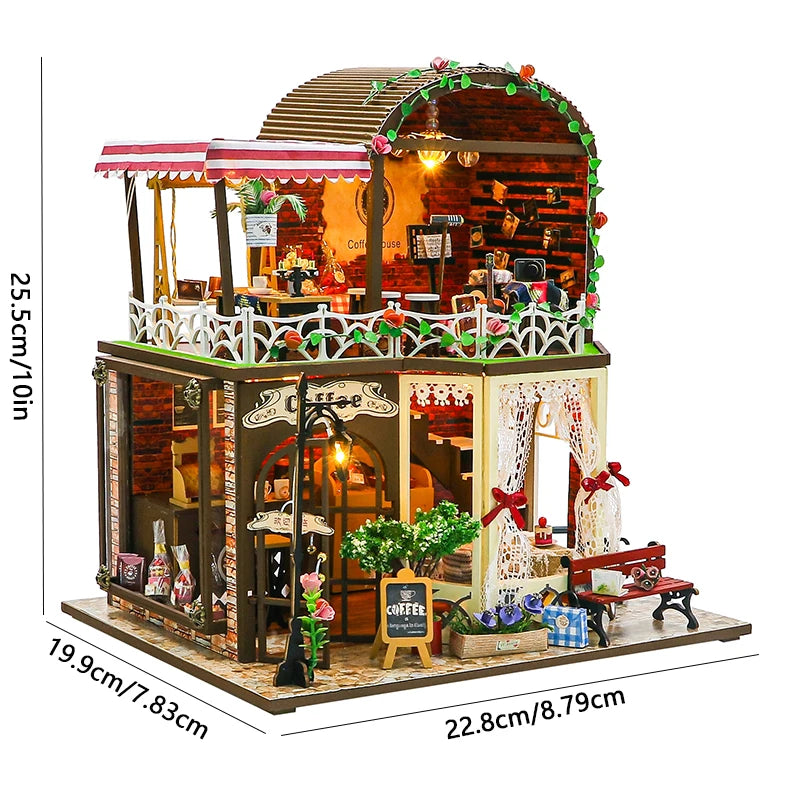 Mini maison de poupée en bois avec meubles, Kit d'éclairage, accessoires miniatures, jouets en bois faits à la main, cadeaux d'anniversaire, bricolage