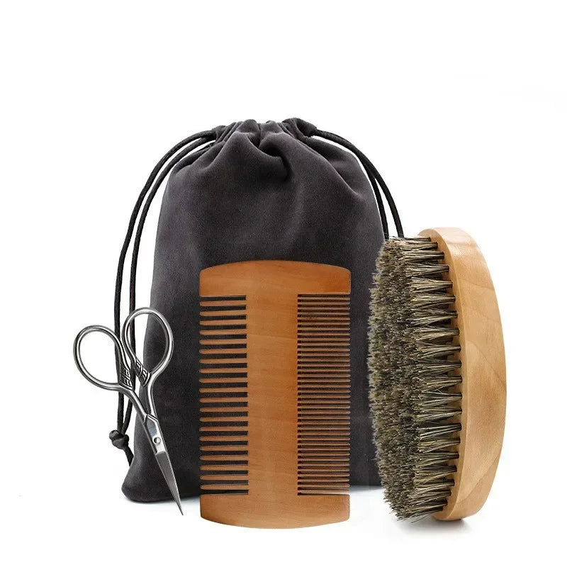 Ensemble de pinceaux de rasage pour hommes, poils de sanglier portables, brosse à barbe naturelle pour le nettoyage du visage, outil de coiffure