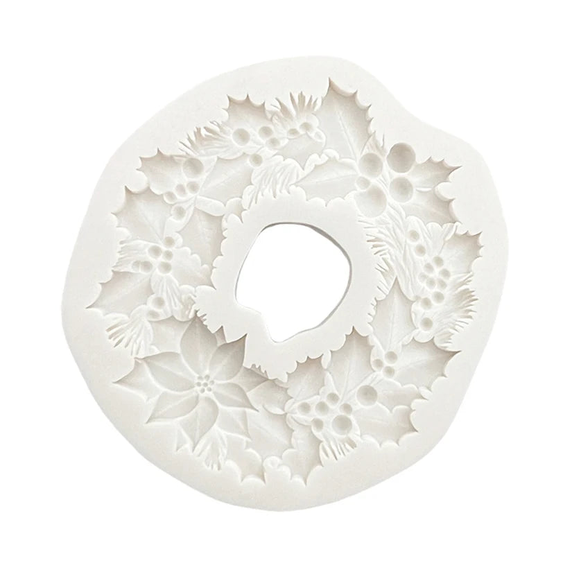 Couronne de Poinsettia en feuille de houx, moule de noël en Silicone pour Sugarcraft, biscuits, Cupcake, cuisson au chocolat, Fondant
