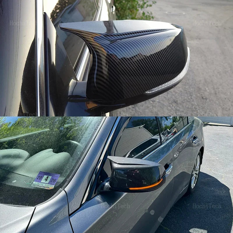 Couvercle de miroir noir en Fiber de carbone, pour Infiniti Q50 Q60 QX30 Q70 2014 – 2022, paire de housses de rétroviseurs latéraux extérieurs