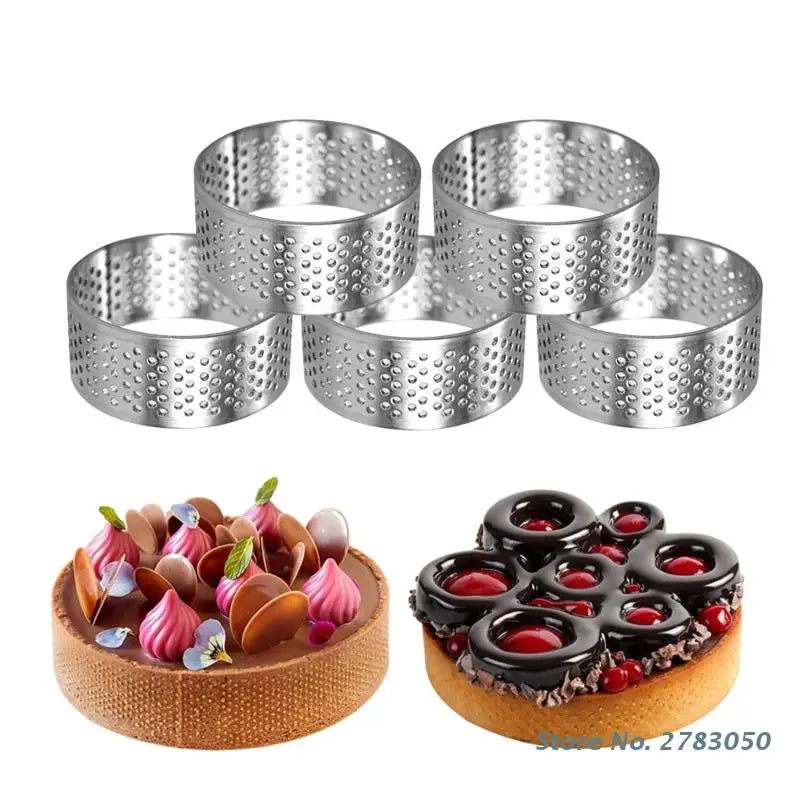 Anneau de tarte circulaire pour Dessert français, en acier inoxydable, perforé, tarte aux fruits, Quiche, moule à Mousse, de cuisine, 9 tailles, 1 pièce