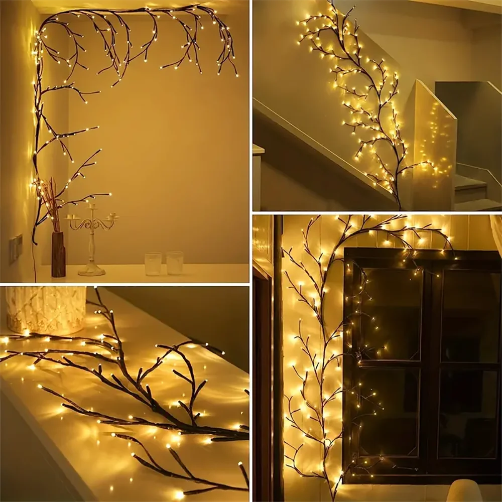 96LED branche d'arbre lampe chambre décoration murale saule vigne arbre bande lumineuse 8 Modes d'éclairage bricolage atmosphère lumière éclairage à la maison