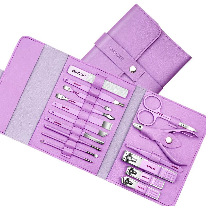 Ensemble de manucure professionnel 12/16 pièces, Kit complet de pédicure en acier inoxydable avec étui Portable en cuir, idée cadeau