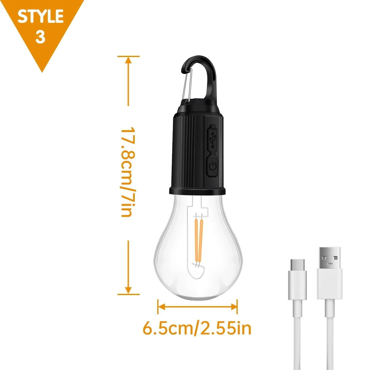 LED Camping Lights USB Rechargeable 3 Lighting Modes Dimmable Vintage Light Bulbs with Hook Outdoor Camping Hiking Tent Lantern