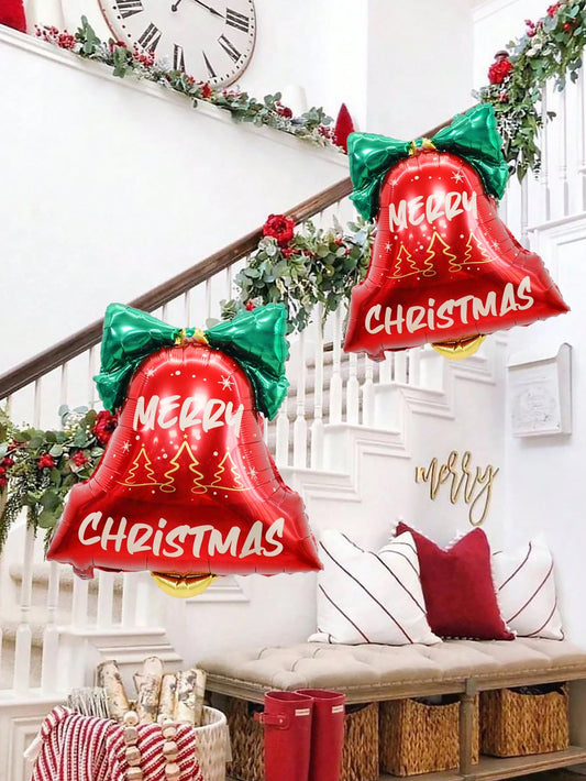 Ballons en aluminium avec cloche de noël, 2 pièces, design en forme de cloche à nœud, adaptés à la décoration de noël, fête de noël
