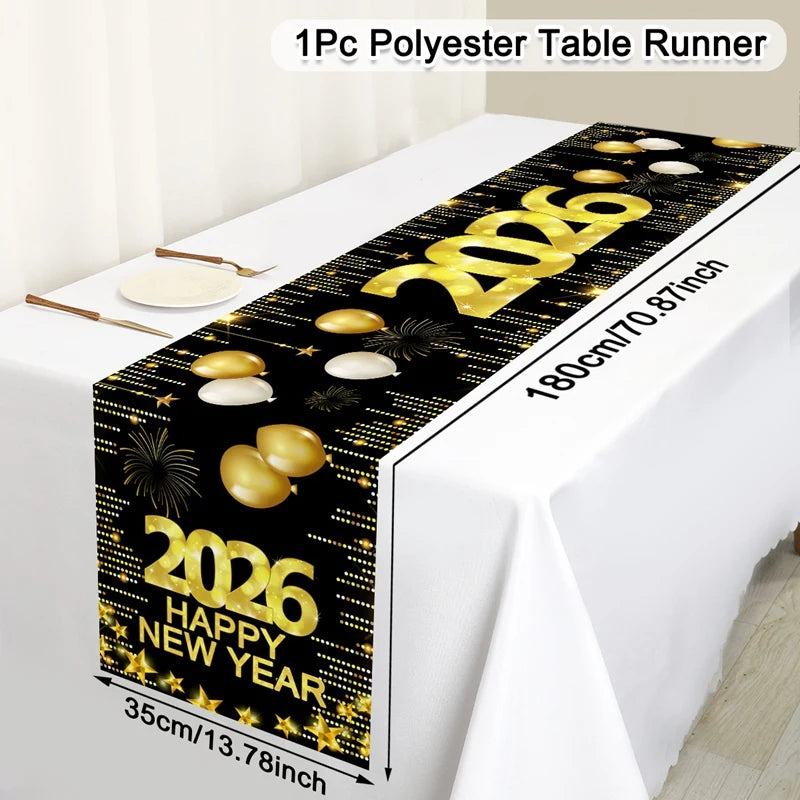 Chemin de Table bonne année 2026, feux d'artifice, Champagne, couverture de Table en Polyester pour fête du nouvel an, décorations de Table à manger