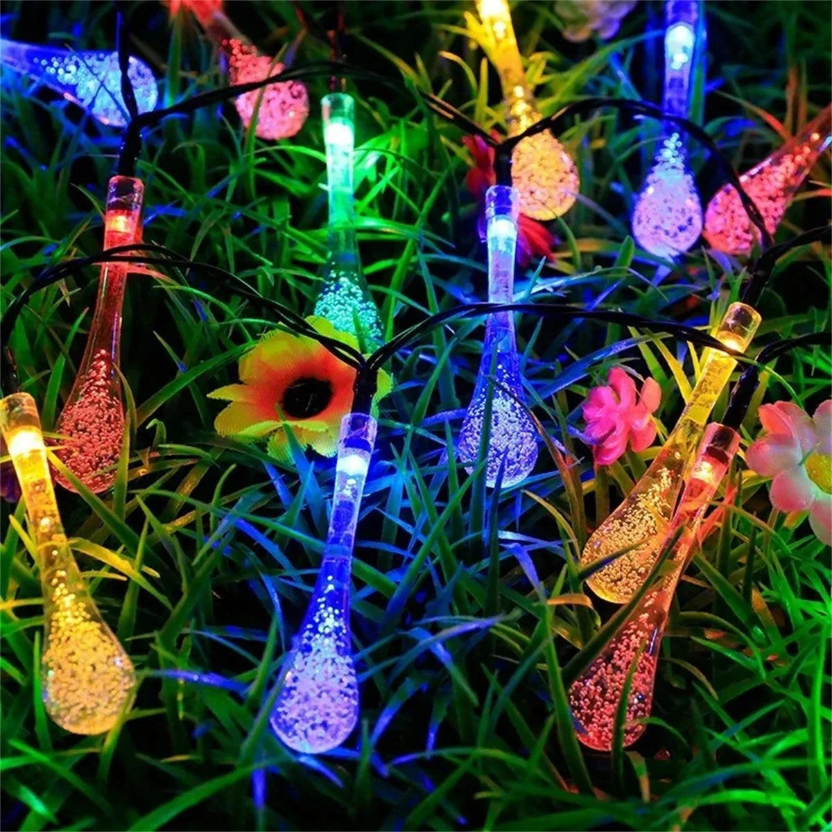 5 M/6.5 M/7 M/12 M solaire festival chaîne lumière LED paysage étanche lumière gouttes d'eau jardin décoration lampe lumière extérieure