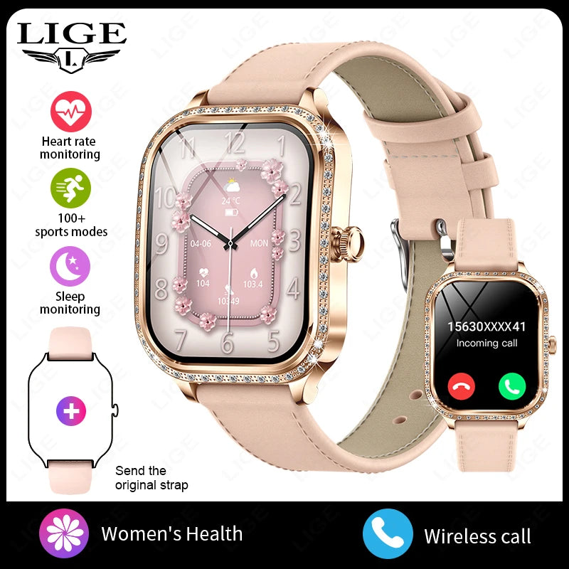 LIGE Montres intelligentes pour femmes étanche Bluetooth appel Fitness Tracker Smartwatch Mujer montre numérique pour femme moniteur de fréquence cardiaque fréquence cardiaque/moniteur de sommeil/podomètre/calories