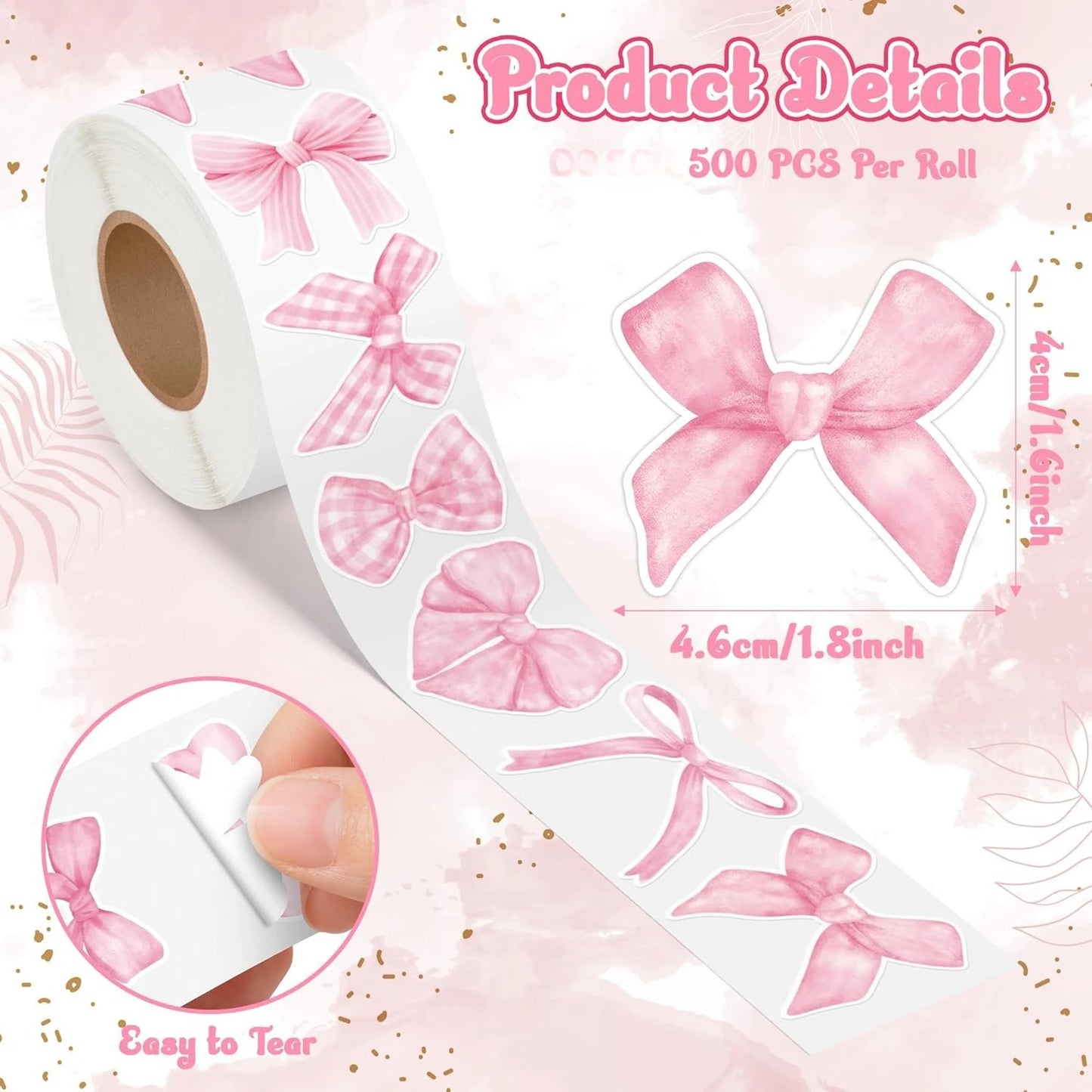 500 pièces/1 rouleau dessin animé arc autocollant étiquette décoration scellage boîte-cadeau autocollant étiquette papeterie autocollant