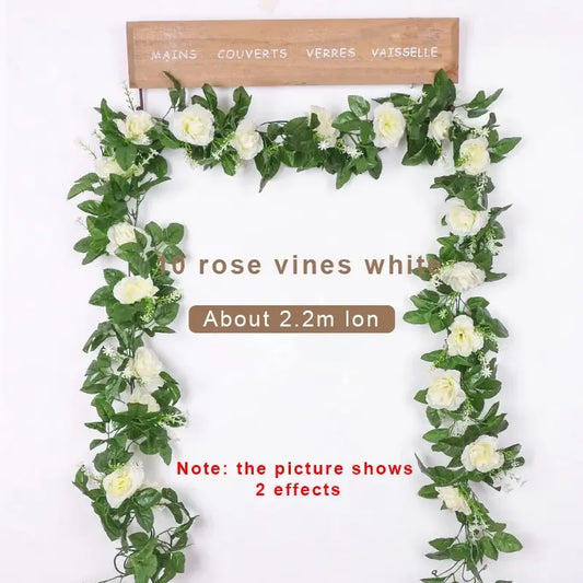 1 pièces 2.2M fleur blanche artificielle faux suspendus fausses plantes de vigne feuilles artificielles guirlande de fleurs décoration de mariage