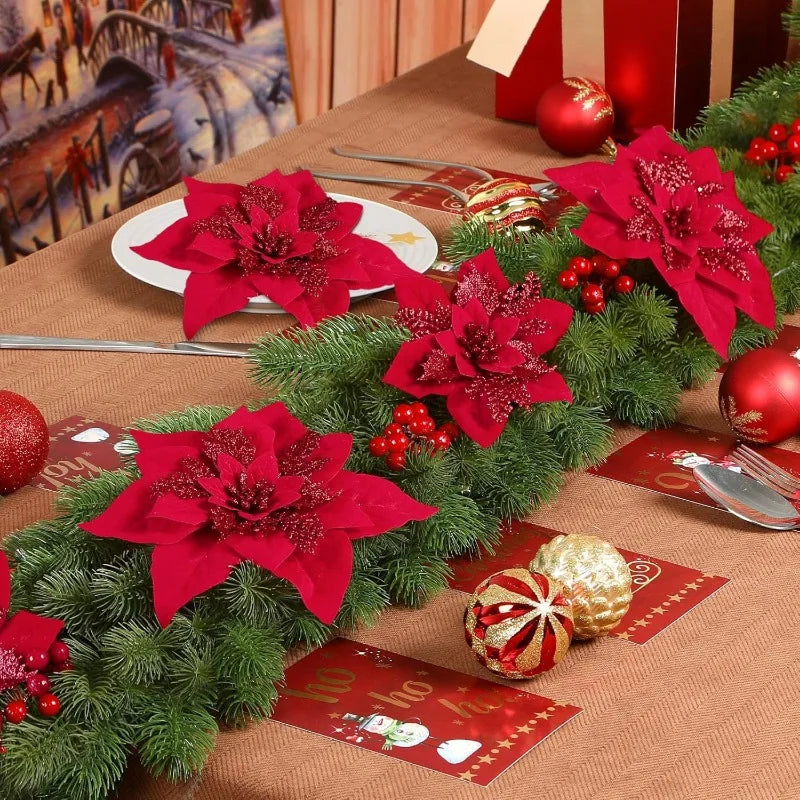 Grandes fleurs de noël artificielles à paillettes avec Clips, fausses fleurs
