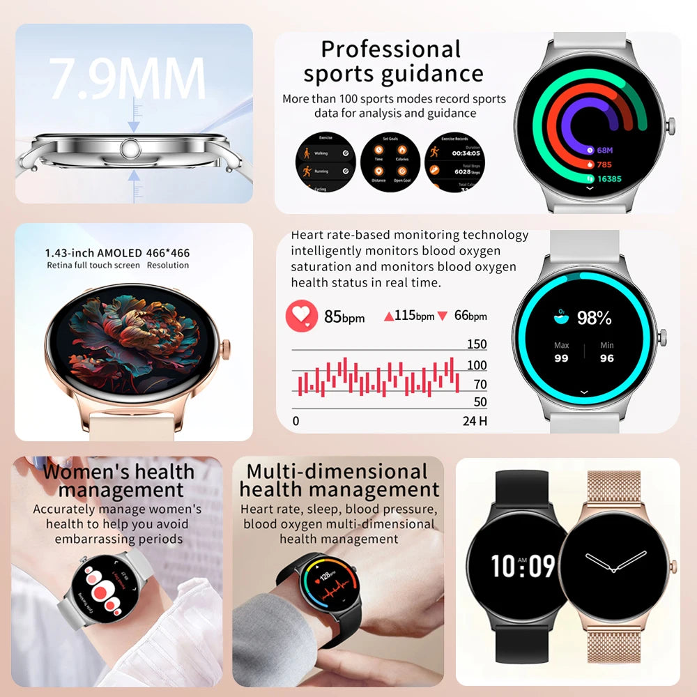 Pour Huawei Xiaomi nouvelle montre intelligente Ultra mince femmes écran toujours afficher l'heure Bracelet de sport Bluetooth appel mode Smartwatch