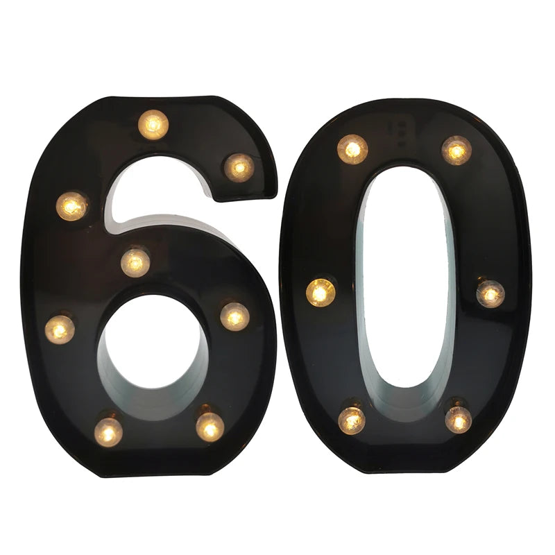 2 pièces 18 21st 30th 40th 50th 60th noir numéro LED chaîne veilleuse lampe joyeux adulte anniversaire fête décoration