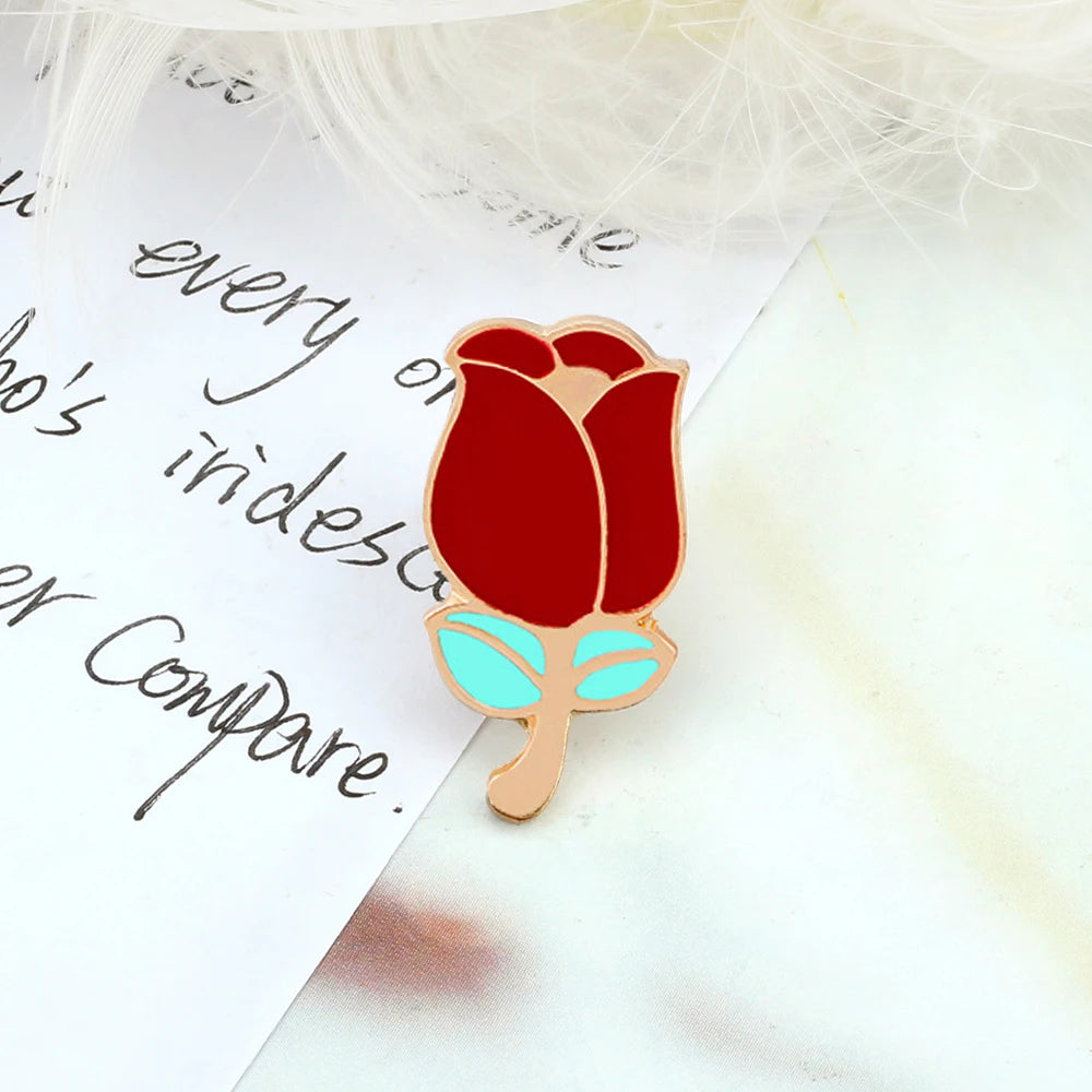 Broches romantiques pour Couple, Rose rouge et noire