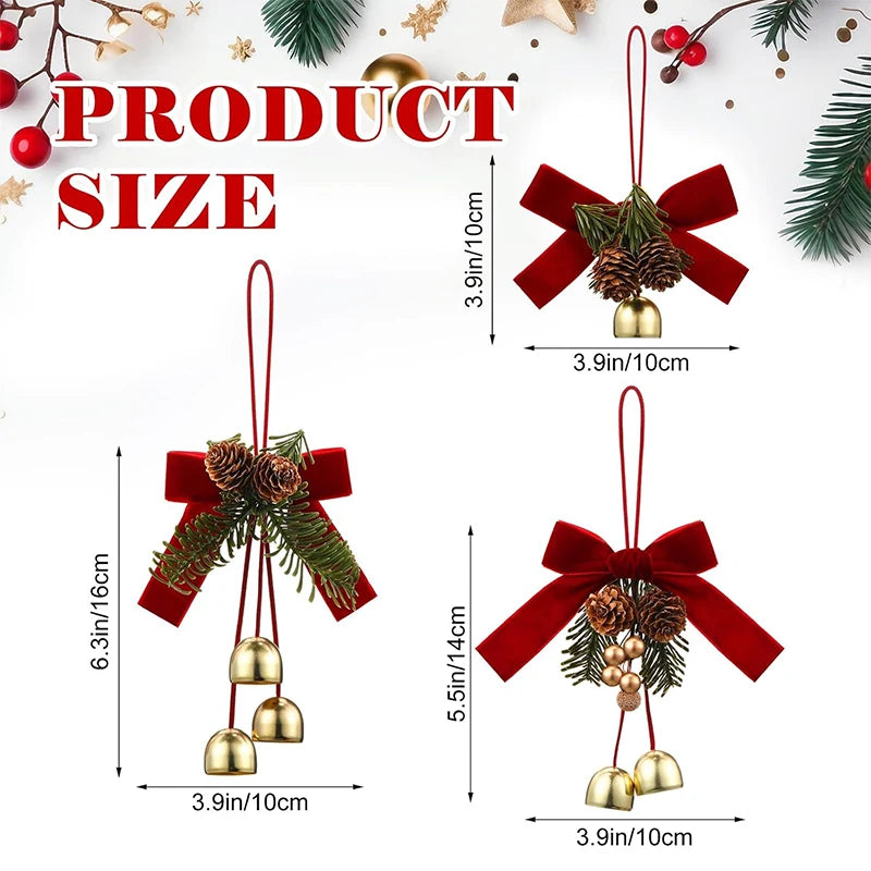 Nœuds de noël en velours avec cloches, 1 pièce, pomme de pin, ornements suspendus pour arbre de Noël