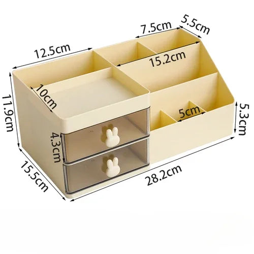Boîte de rangement transparente pour cosmétiques, organisateur de bureau avec tiroirs, porte-stylo, support de rangement stationnaire pour bureaux de bureau