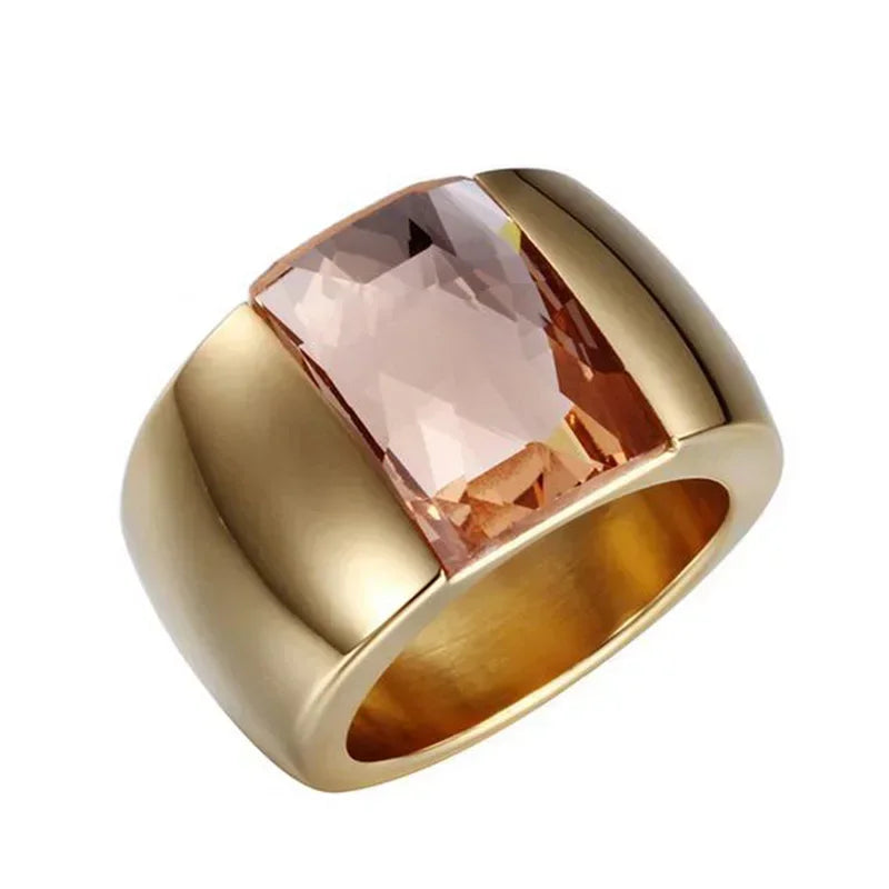 Bague en acier inoxydable pour femmes, cristal autrichien de qualité, pierre bleue, verte, rouge, titane, couleur or, bague de mariage