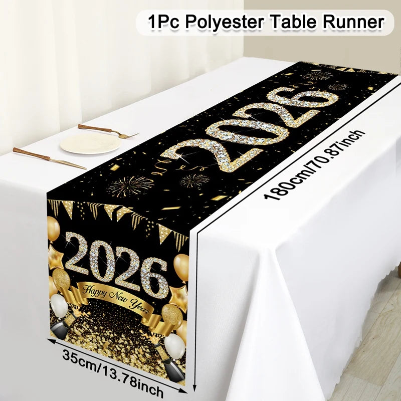Chemin de Table bonne année 2026, feux d'artifice, Champagne, couverture de Table en Polyester pour fête du nouvel an, décorations de Table à manger