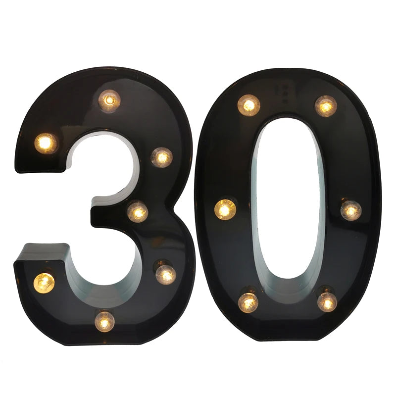 2 pièces 18 21st 30th 40th 50th 60th noir numéro LED chaîne veilleuse lampe joyeux adulte anniversaire fête décoration