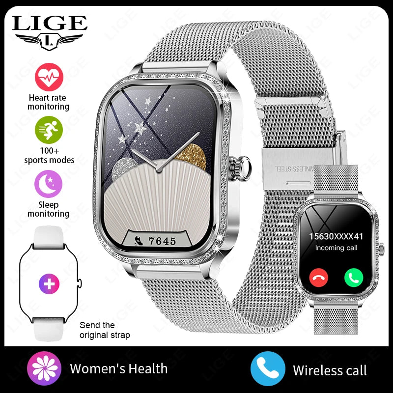 LIGE Montres intelligentes pour femmes étanche Bluetooth appel Fitness Tracker Smartwatch Mujer montre numérique pour femme moniteur de fréquence cardiaque fréquence cardiaque/moniteur de sommeil/podomètre/calories