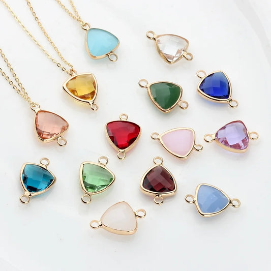 Breloques en verre de cristal, connecteurs à Double trou en cuivre, pendentif en pierre de naissance en verre, 12 pièces/lot, 12x19mm, pour accessoires de bijouterie à faire soi-même