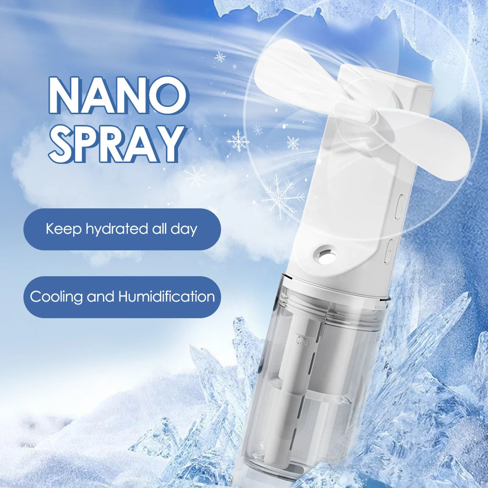 Ventilateur humidificateur Portable, Mini ventilateur de brouillard d'eau portatif, ventilateur de pulvérisation Rechargeable par USB pour l'extérieur/maison/bureau, ventilateur de refroidissement d'été