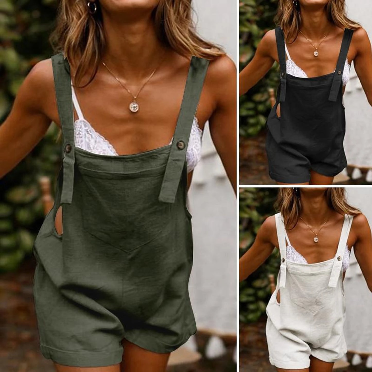 Combinaison Style ample pour femmes, style Boho, couleur unie, col carré, combishort sans manches, vêtements d'été décontractés