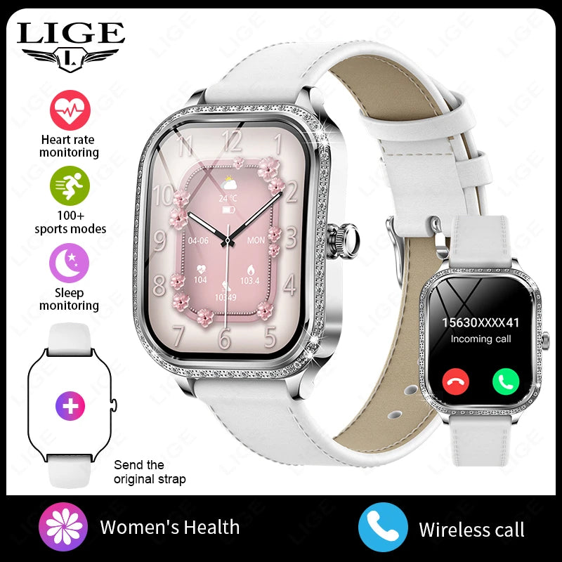 LIGE Montres intelligentes pour femmes étanche Bluetooth appel Fitness Tracker Smartwatch Mujer montre numérique pour femme moniteur de fréquence cardiaque fréquence cardiaque/moniteur de sommeil/podomètre/calories